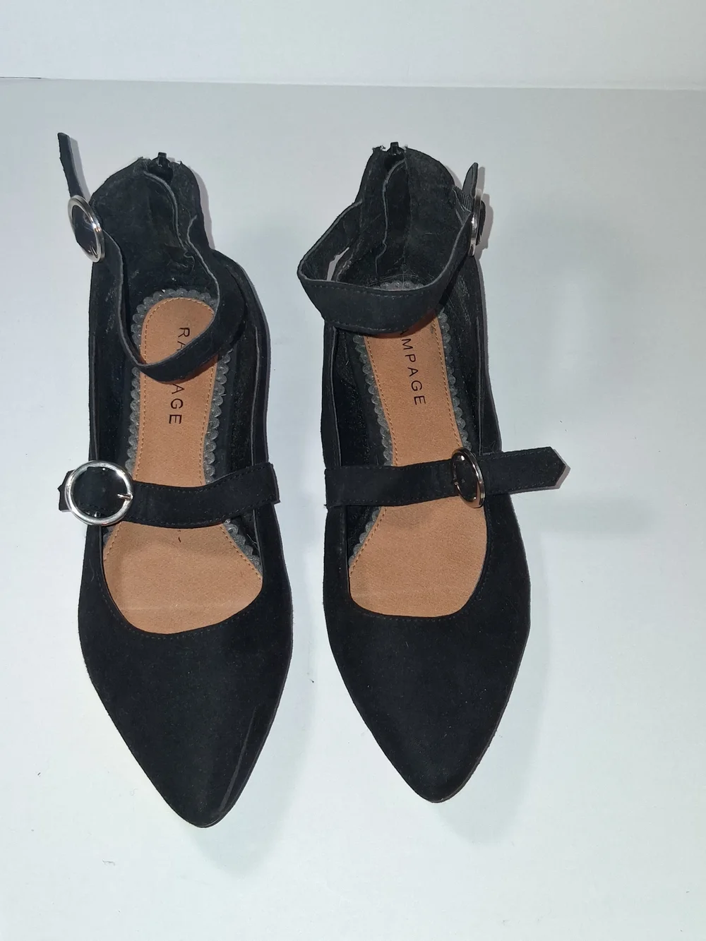 Rampage Women's Black Pointed Mary Jane Flats